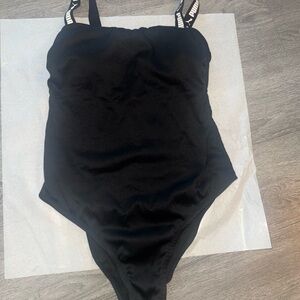 Puma ribbed Black One-Piece Swimsuit with Logo Straps